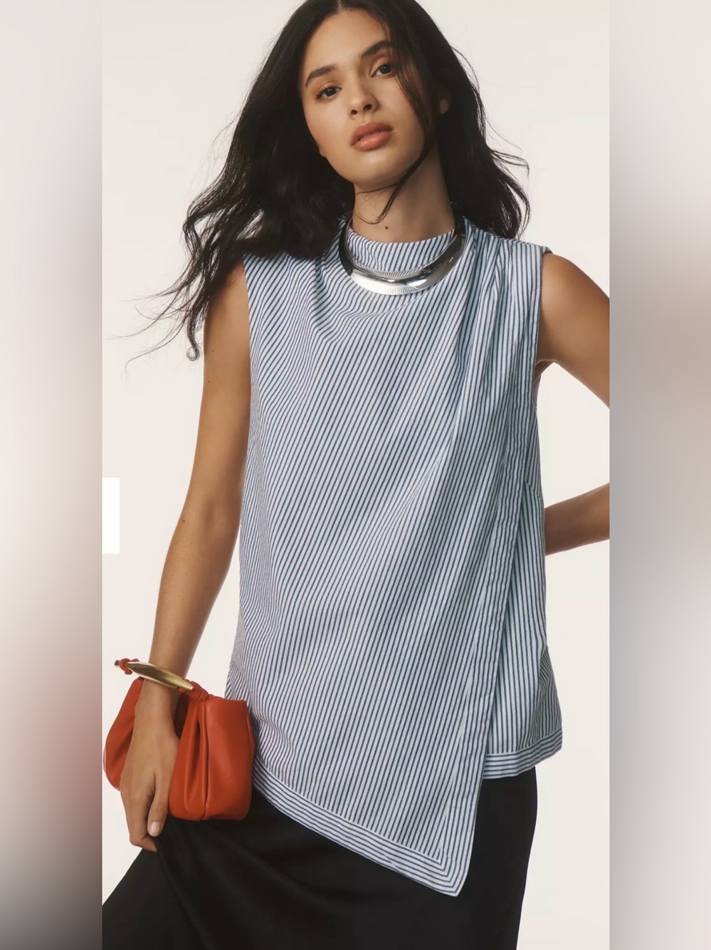 Anthropologie Maeve Navy & White Striped Sleeveless Mock-Neck Tunic